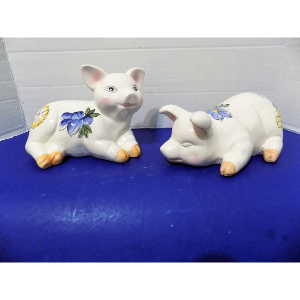Set of Ceramic Pig Piggy Bank's Figurine Statue Country Farm Decor